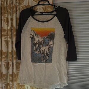 Graphic Horse Print Raglan Sleeve Top